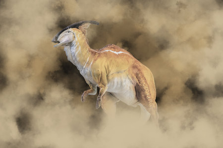 Parasaurolophus ,dinosaur in the darkの写真素材