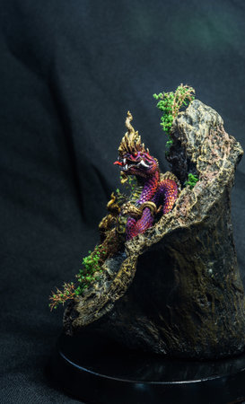 King of naga, naka Thailand dragon or serpent king in the darkの写真素材