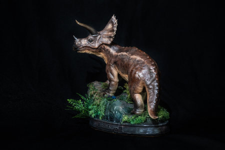 triceratops dinosaur in the darkの写真素材