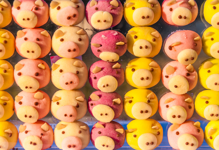 pig cookie in the box use for backgroundの写真素材