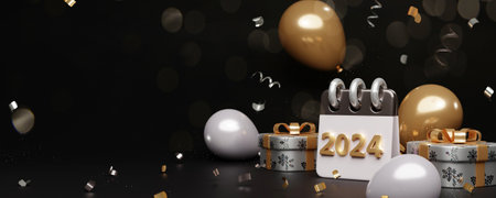 3d happy new year Abstract wallpaper. Realistic 3d with design stage podium. Decorative festive...