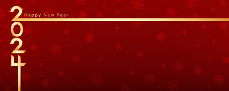 Happy new year 2024 in a gold color, with gold glitter scattered on a red background. Premium vector...
