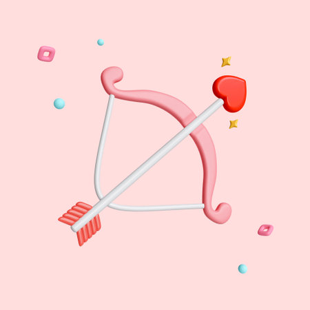 Cupid bow with heart love arrow icon Isolated on pink background with clipping path. Valentines Day...