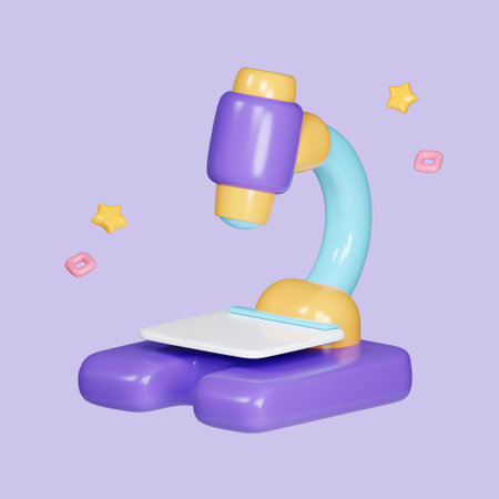 Microscope. Chemistry, pharmaceuticals, microbiology, science, exploration symbol cartoon style. icon isolated on pastel background. icon symbol clipping path. 3d render illustrationの写真素材