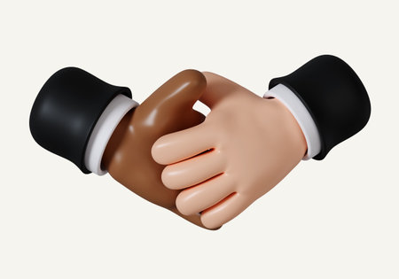 3d hands business handshake emoji isolated on white background. Partnership and agreement symbol. icon isolated on white background. 3d rendering illustration. Clipping pathの写真素材