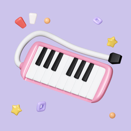 Music Instrument, Cute melodica isolated on background icon symbol clipping path. 3d render illustrationの写真素材