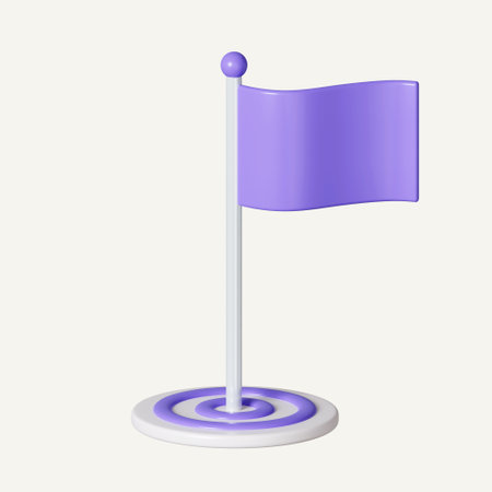 3D Flag in the middle of target. aimed at a goal, increase motivation, a way to achieve a goal concept. icon isolated on white background. 3d rendering illustration. Clipping pathの写真素材