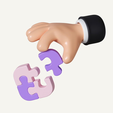 3d human hands with jigsaw puzzle pieces. Symbol of teamwork, cooperation, partnership, Problem-solving, business concept. icon isolated on white background. 3d rendering illustration. Clipping pathの写真素材