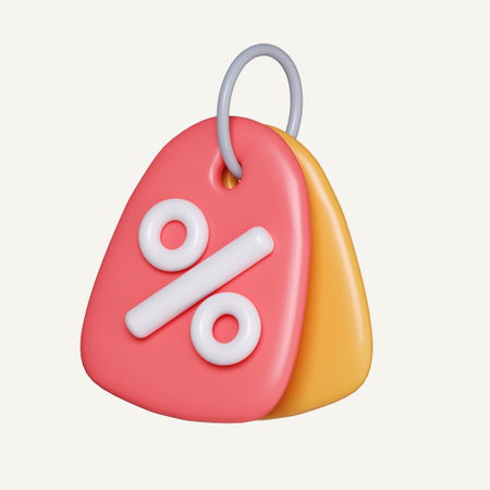 3d price tag label with percentage for sale marketing promotion. discount coupon of cash. Special offer promotion. icon isolated on white background. 3d rendering illustration. Clipping path.の写真素材