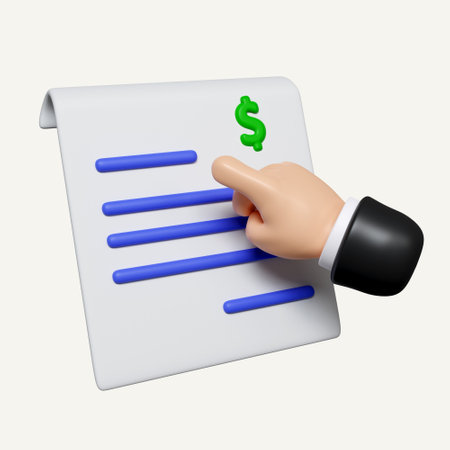 3d hand pointing at financial documents. icon isolated on white background. 3d rendering illustration. Clipping path.の写真素材