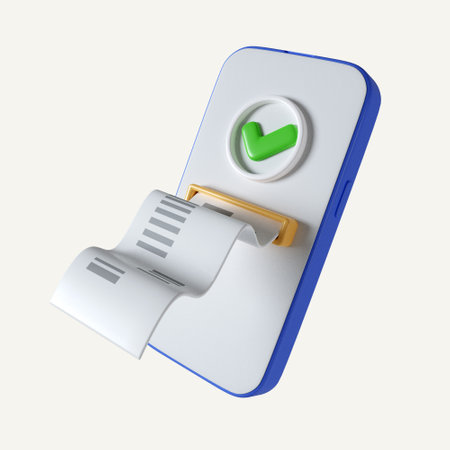 3d mobile phone with check mark on screen and receipt .concept of online payment, transaction...