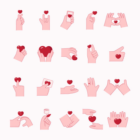 Heart in hand icons set. Hands holding heart icon. Love icon. Health, medicine symbol. Healthcare hands holding heart flat. vector illustration.のイラスト素材