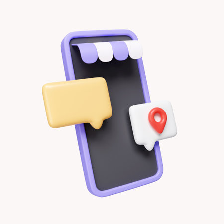 3d Mobile phone chat and location pin. logistics transportation. Ask for delivery location. icon...