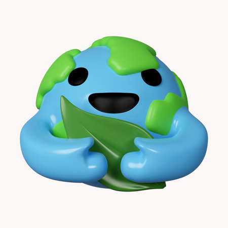 3d planet hug leaf. save planet. Save Environment Concept. icon isolated on white background. 3d rendering illustration. Clipping path.の写真素材