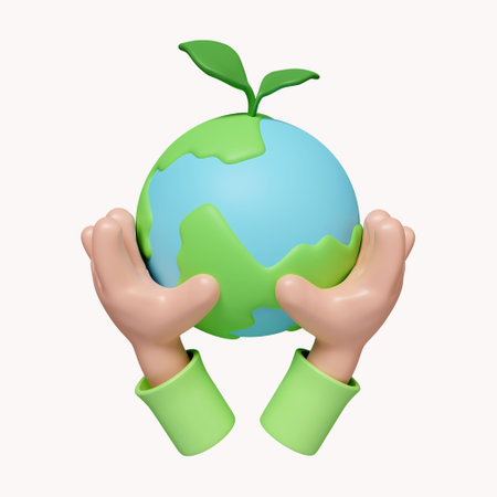 3d Sustain earth concept: Human hands holding global. Green Planet in Your Hands. Save Earth. Environment Concept. icon isolated on white background. 3d rendering illustration. Clipping path.の写真素材