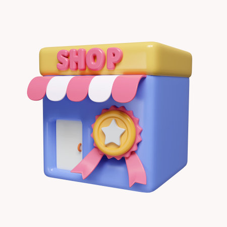 3d quality guarantee shop. good shop. high quality rating. icon isolated on white background. 3d rendering illustration. Clipping path.の写真素材