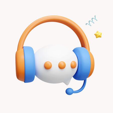 3d headphones with text box icon. Customer support. Hotline service for help and FAQ. icon isolated on white background. 3d rendering illustration. Clipping path.の写真素材