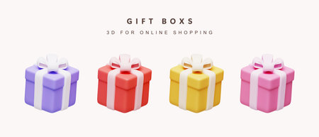3d Set of color gift box for shopping concept. icon isolated on white background. 3d rendering...
