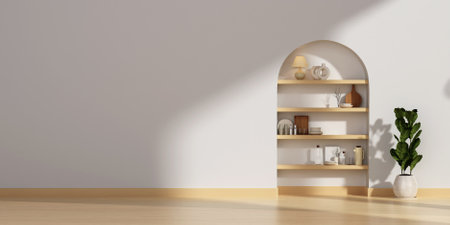 Modern minimalist interior with empty white color wall background. Concept of relax. 3d renderingの写真素材