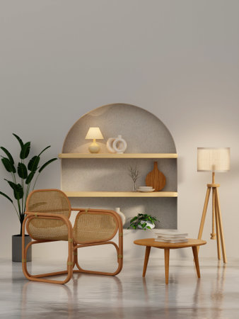 Modern Living room with sofa and decorate plant Minimal style 3d render, white wall and wood floor 3d render,の写真素材