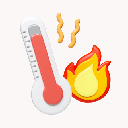3d thermometer and fire symbol. High temperature. the concept of weather and increased temperature. summer time. icon isolated on white background. 3d rendering illustration.の写真素材