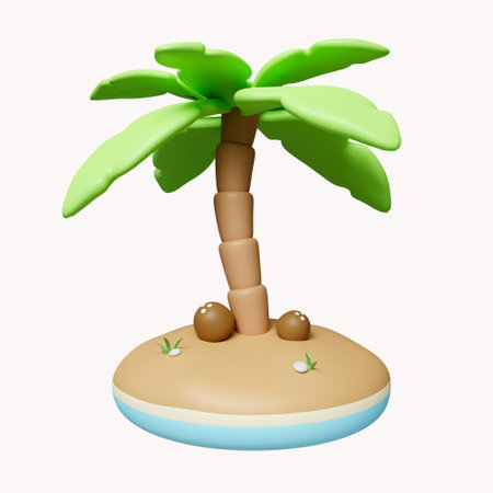 3d Coconut trees on beach sand , Summer vacation concept. summer vacation and holidays concept. icon isolated on white background. 3d rendering illustration.の写真素材