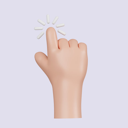 3d Computer cursor with hand and click. Diverse man arms with fingers press button, pointing or touch fingerprint scan. icon isolated on gray background. 3d rendering illustration.の写真素材
