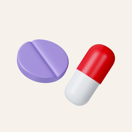 3d pills icon. Tablets, medicine concept. icon isolated on white background. 3d rendering illustration.の写真素材