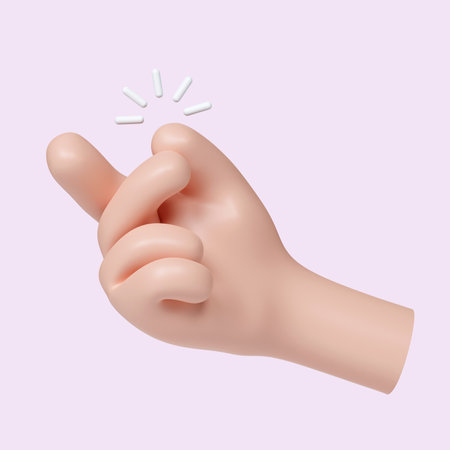 3d Cartoon hand snap gesture with a gold sound, light skin tone, icon isolated on pink background. 3d rendering illustration. Clipping path.の写真素材