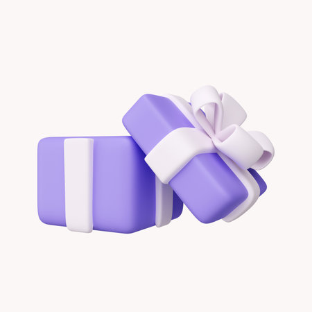 3D purple gift box for shopping concept. icon isolated on white background. 3d rendering illustration.の写真素材