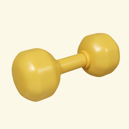 3d Gym dumbbell. Fitness and health. Exercise equipment. icon isolated on yellow background. 3d rendering illustration.の写真素材