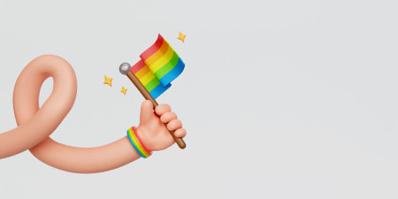 3d hand holding flag and celebrating bisexual homosexual transgender equality. 3d rendering illustration.の写真素材