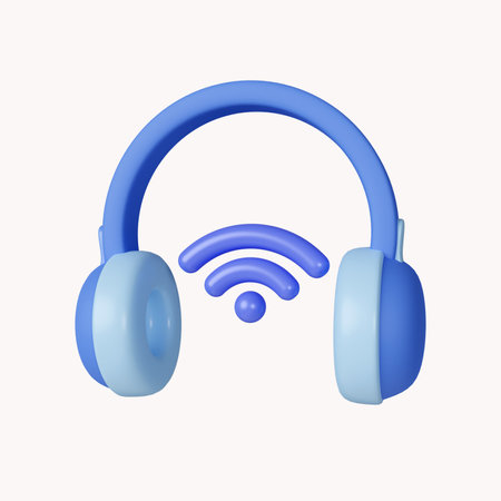 3d Smart headphones system. Internet of things concept with wireless connection. icon isolated on white background. 3d rendering illustration.の写真素材