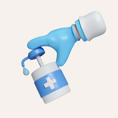 3d liquid hand sanitizer soap disinfectant pump bottle for preventing  virus. icon isolated on white background. 3d rendering illustration.の写真素材