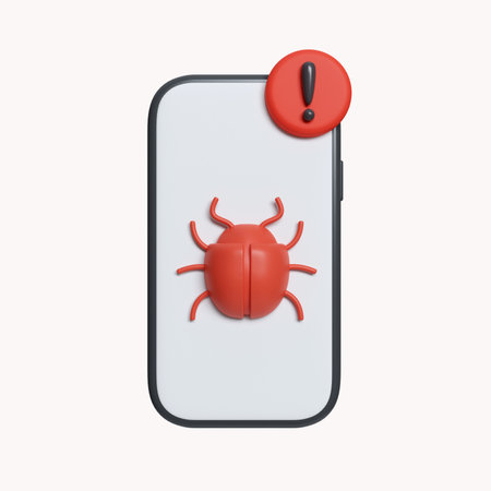 3d Smartphone with virus bug. data protection or digital online security concept. icon isolated on...