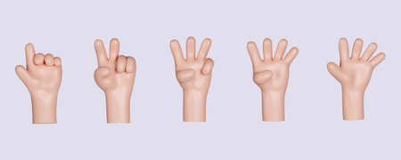 3d Cartoon character hand counting numbers set. icon isolated on gray background. 3d rendering illustration.の写真素材
