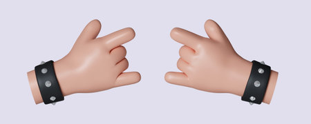 3d Sign of the horns ui hero character. Rock festival music sign two hands gesture. icon isolated on...
