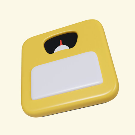 3d weighing scale. Dieting and health, weight measure device, overweight concept. icon isolated on yellow background. 3d rendering illustration.の写真素材