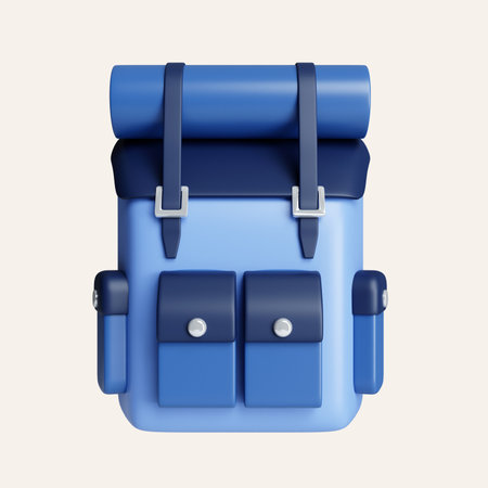 3D Blue Travel Backpacks ,for traveling concept. icon isolated on white background. 3d rendering illustration.の写真素材