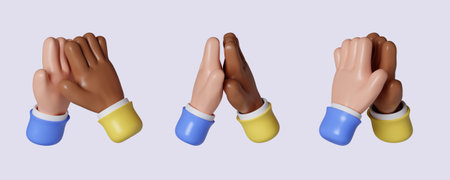 3d Cartoon character hand gesture set. hand high five. icon isolated on gray background. 3d...