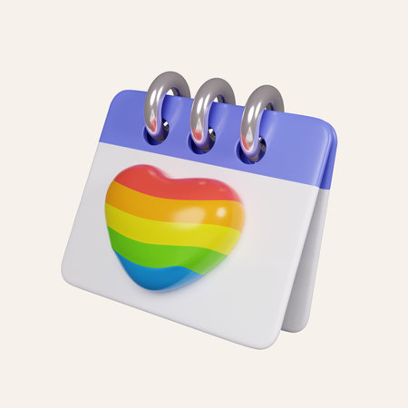 3d LGBTQ Pride Month. Tear-off calendar with 3d rainbow heart for design of LGBTQ events. 3d symbol of Pride day. icon isolated on white background. 3d rendering illustration.の写真素材