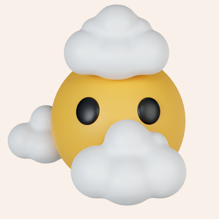 3d emoticon expression face clouds. icon isolated on gray background. 3d rendering illustration.の写真素材