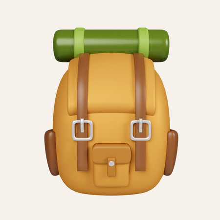 3d camping backpack. elements for camping, hiking , summer camp, traveling, trip. icon isolated on white background. 3d rendering illustration.の写真素材