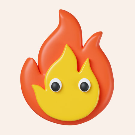 3d emoji Flame fire symbol. energy and power concept. icon isolated on gray background. 3d rendering illustration.の写真素材