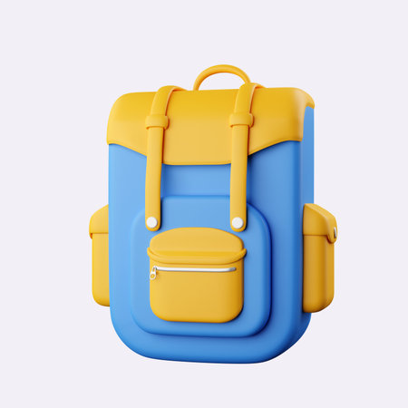 3d school bag icon. Back to school and education concept. isolated on background, icon symbol  . 3d render illustrationの写真素材
