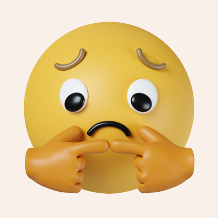 3d emoji Sorry Emoticon Face with hand. icon isolated on gray background. 3d rendering illustration.の写真素材