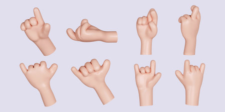 3d Cartoon character hand gesture set . icon isolated on gray background. 3d rendering illustration.の写真素材