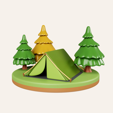3d Campsite in nature and elements for camping, summer camp, traveling, trip, hiking. icon isolated on white background. 3d rendering illustration.の写真素材