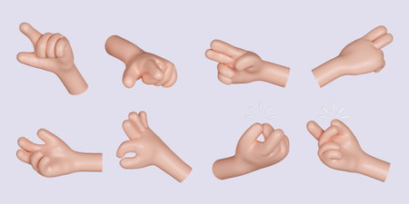 3d Cartoon character hand gesture set. icon isolated on gray background. 3d rendering illustration.の写真素材
