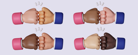 3d cartoon hand and partner giving fist bump hand, fist bump icon, two fists bumping each other....